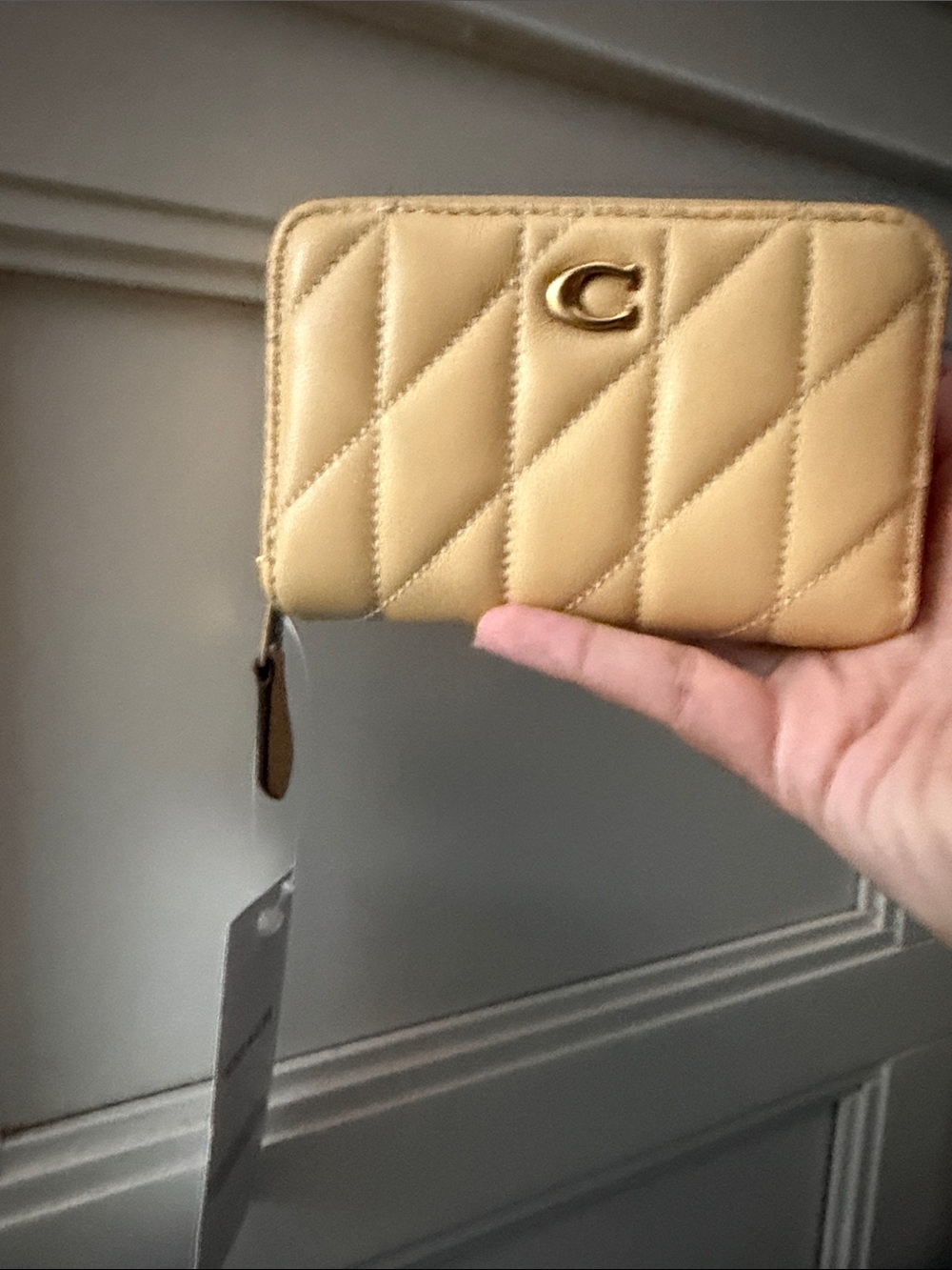 Coach Quilted Zip Card Case in Tan